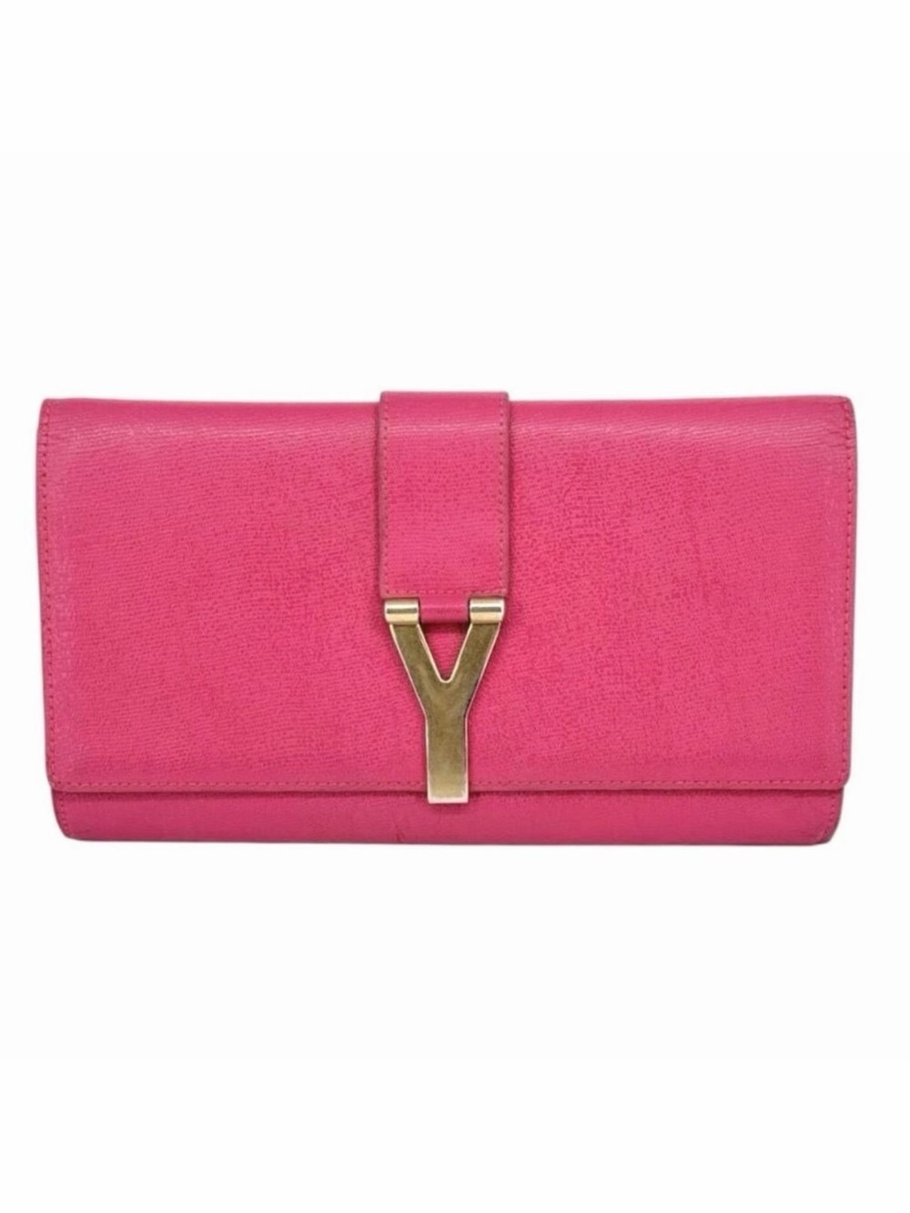 Saint Laurent Pink Grain De Poudre Y Ligne Clutch w/ Entrupy COA
